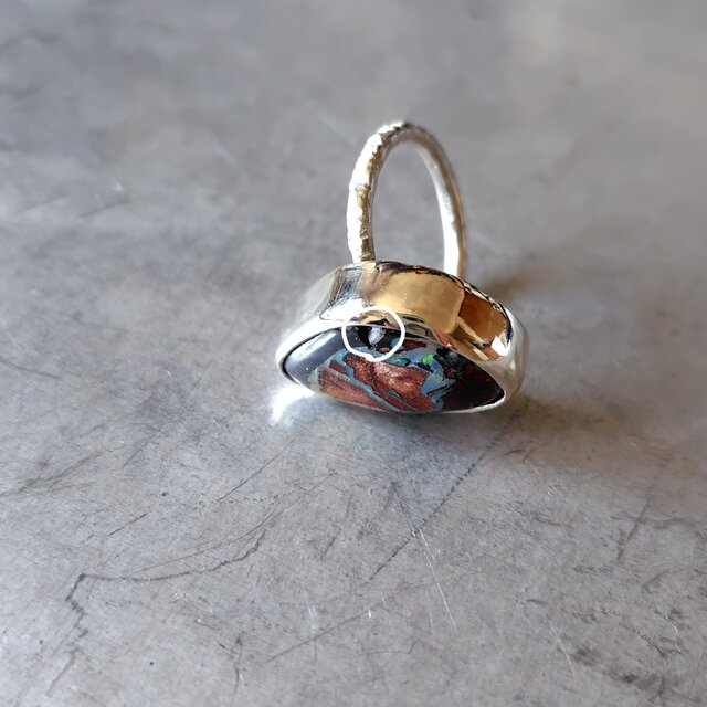 ハンドメイド シルバー925 シルバーリング ボルダーオパール メルト 