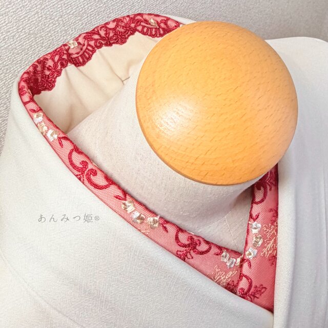 洗える刺繍半衿 真紅とゴールド | iichi 日々の暮らしを心地よくする