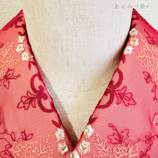 洗える刺繍半衿 真紅とゴールド | iichi 日々の暮らしを心地よくする