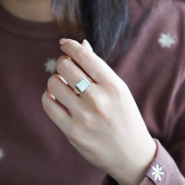 ホワイトシェル スクエアシグネットリング シルバー SILVER925 マザー