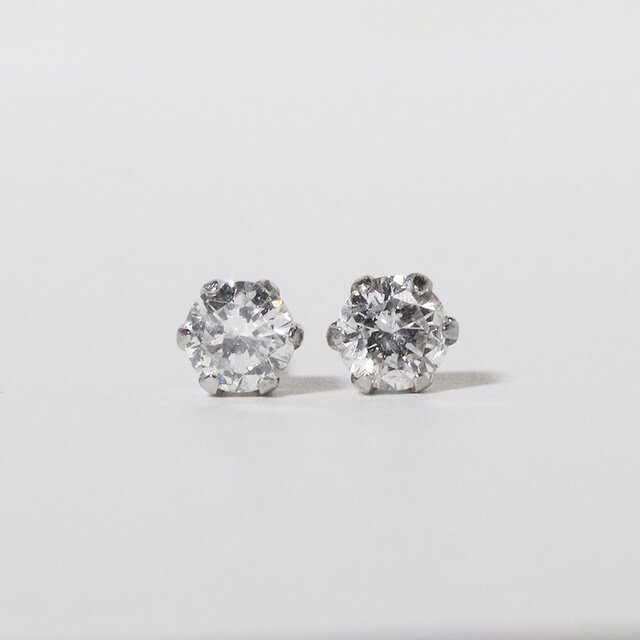 プラチナ 一粒天然ダイヤモンドスタッドピアス 0.20ct 6本爪 シンプル