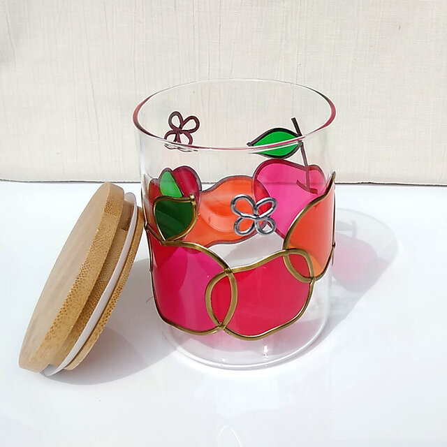 ふぞろい林檎のガラスポット キャニスター ステンドグラス風 | iichi