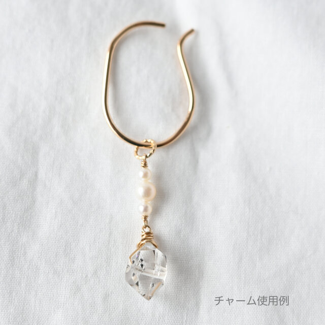 No.1396 淡水パール ドロップ ピアス イヤリング チャーム 14kgf ダブルポイントクリスタル＆淡水パールイヤーカフ用チャーム【片耳