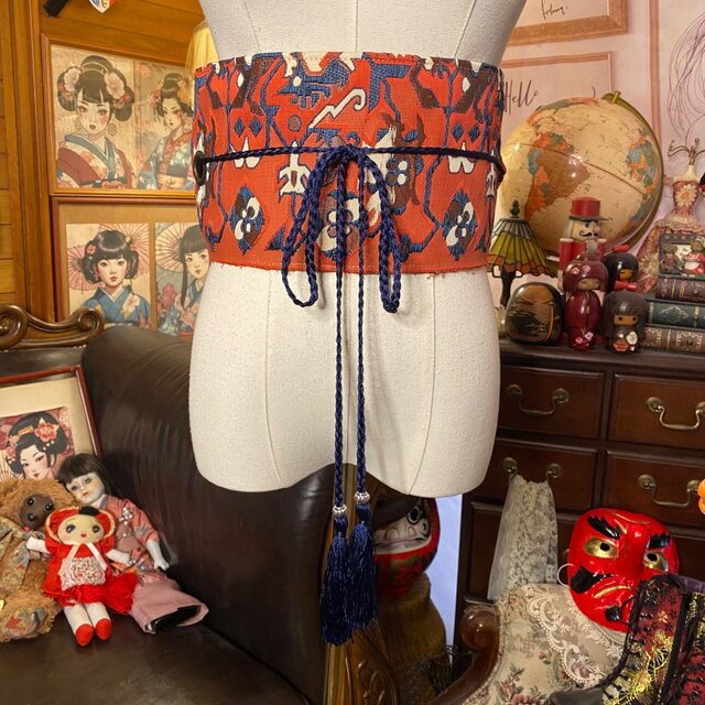 名古屋帯 リメイク サッシュベルト 飾り帯 和洋折衷 L〜LL対応 深みの