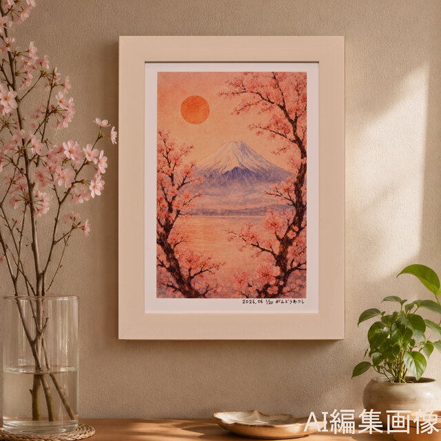 作者仕上げ『花めくころ』○がんどうあつしデジタル絵画AI使用A4額付縦
