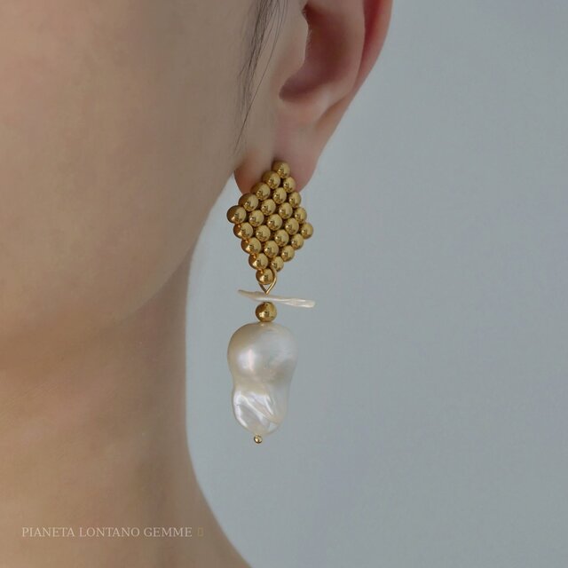 【極美品】18K（K18）バロックパール＆レッド天然石 ドロップピアス 月光のバロックパールピアス｜K18GP・淡水パール | iichi 日々の暮らし