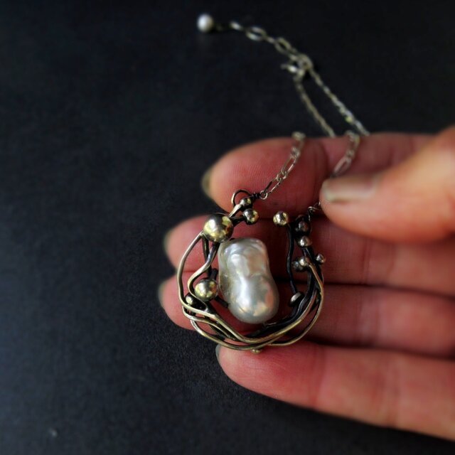 一点もの】バロックパールのシルバーネックレス（シルバー950