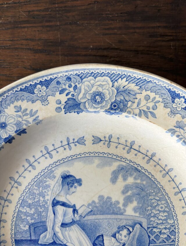 GIEN ジアン 青 グリザイユ 平皿 20.7cm フランス アンティーク