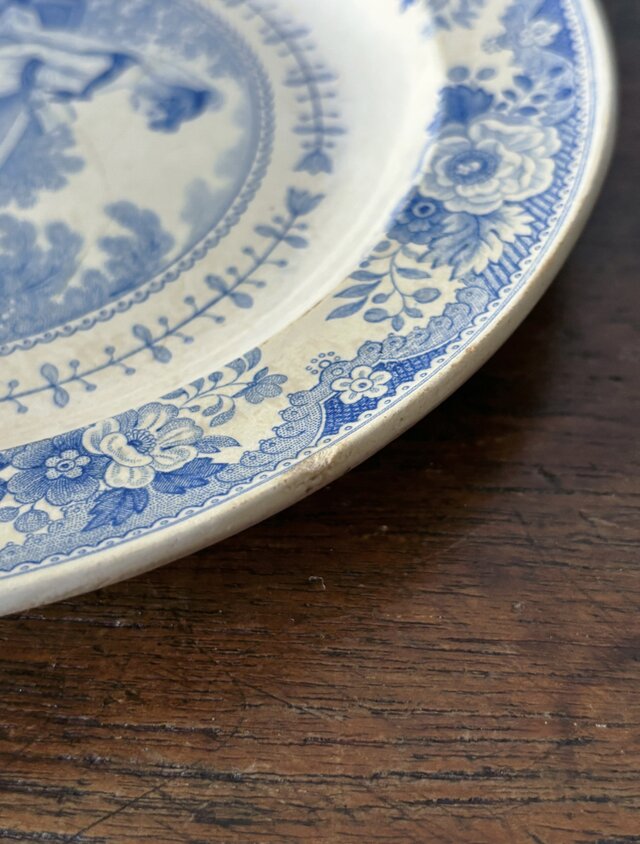 GIEN ジアン 青 グリザイユ 平皿 20.7cm フランス アンティーク