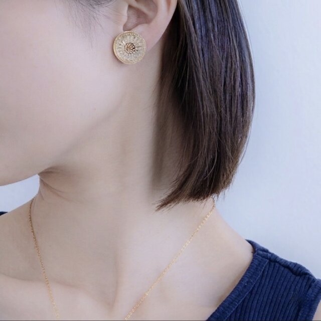 いとうゆ　アンティークボタン　チェコガラス　サージカルステンレスピアス チェコガラスボタン ピアス／イヤリング＆ネックレスセット｜クリア