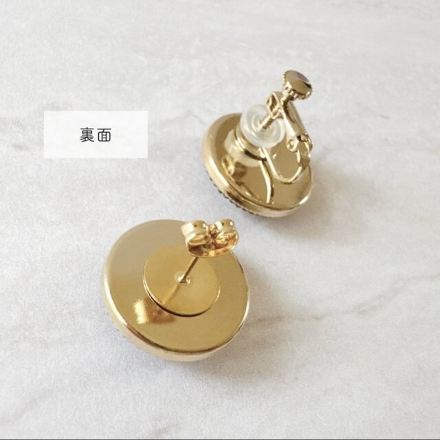 チェコガラスボタン ピアス／イヤリング＆ネックレスセット｜クリア