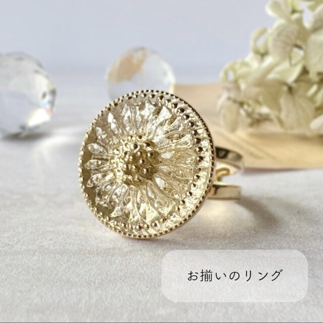 チェコガラスボタン ピアス／イヤリング＆ネックレスセット｜クリア