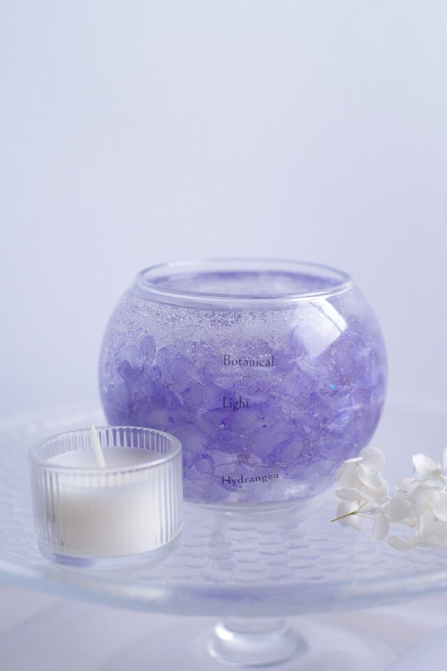 紫陽花一輪を閉じ込めたボタニカルキャンドルホルダー｜ 一点もの