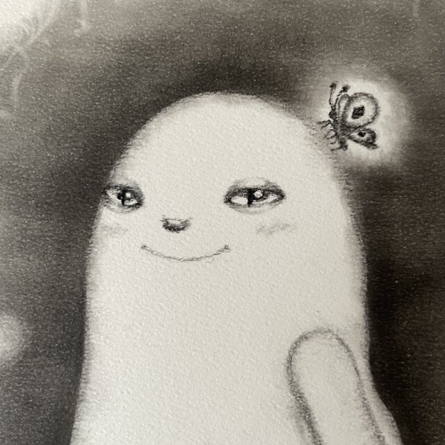 チャコールドローイング 木炭画 『やさしいオバケちゃん。』 | iichi