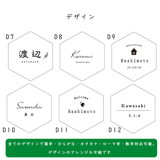 04 おしゃれな ♪ 六角模様表札 軽量・サイズ変更可能】六角形表札｜おしゃれ看板＊サロン・ショップに