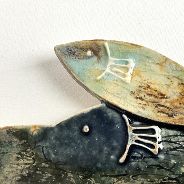 魚 陶板 白山陶器 陶板画 魚 額装 42cm×42cm レトロ ビンテージ 希少