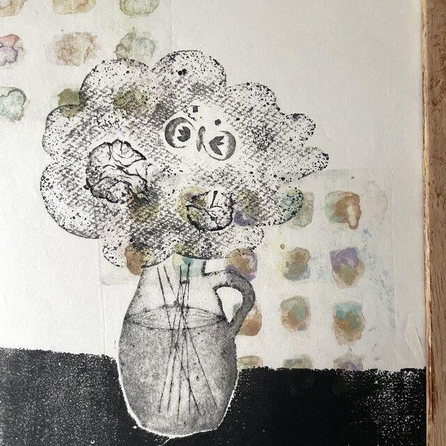 版画 【一点もの】ドライポイント&コラグラフ『ひみつの花束。a