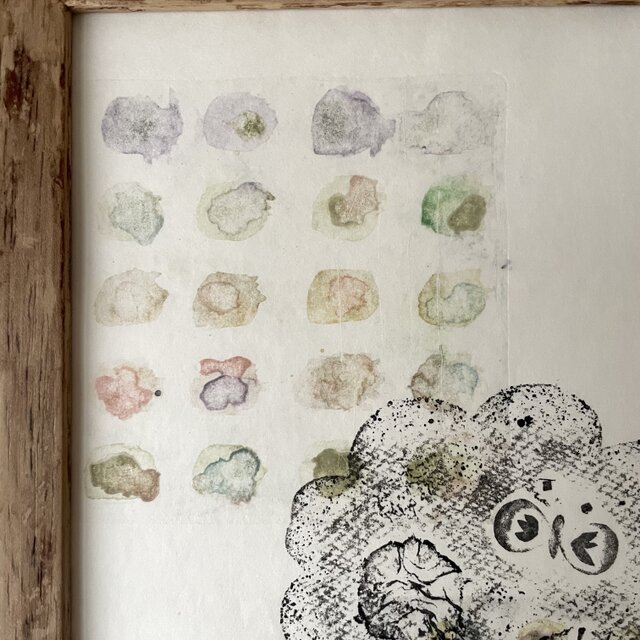 版画 【一点もの】ドライポイント&コラグラフ『ひみつの花束。a