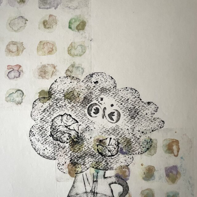版画 【一点もの】ドライポイント&コラグラフ『ひみつの花束。a