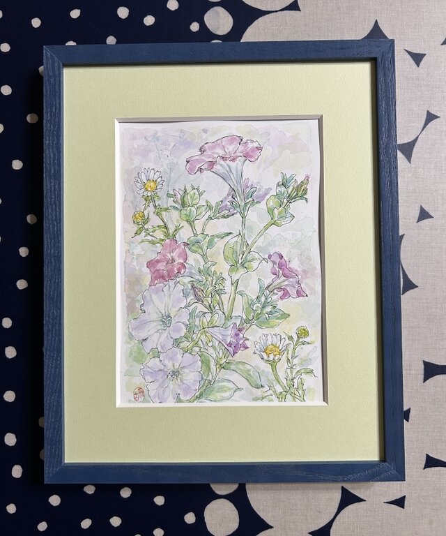 春の庭(水彩画、春、花、フレーム付き) | iichi 日々の暮らしを