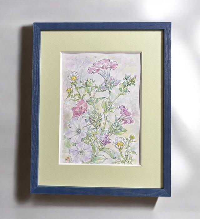 春の庭(水彩画、春、花、フレーム付き) | iichi 日々の暮らしを