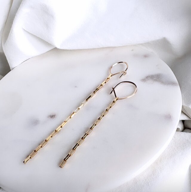 14kgf hoop box chain アシンメトリー ピアス チェーン フープ | iichi