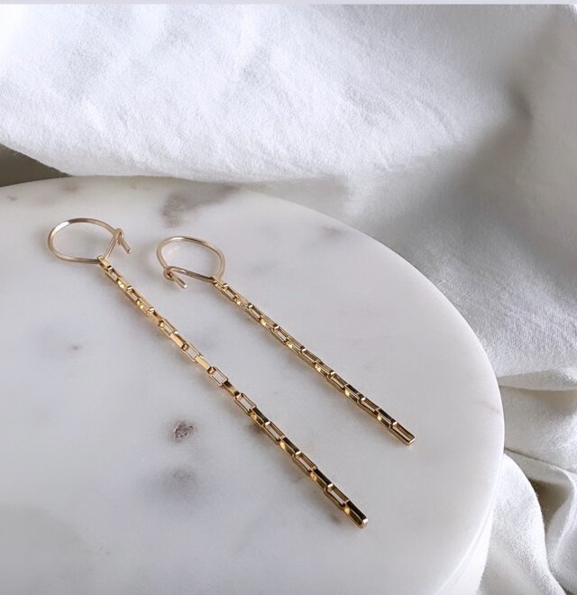 14kgf hoop box chain アシンメトリー ピアス チェーン フープ | iichi