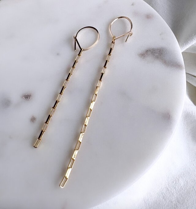 14kgf hoop box chain アシンメトリー ピアス チェーン フープ | iichi