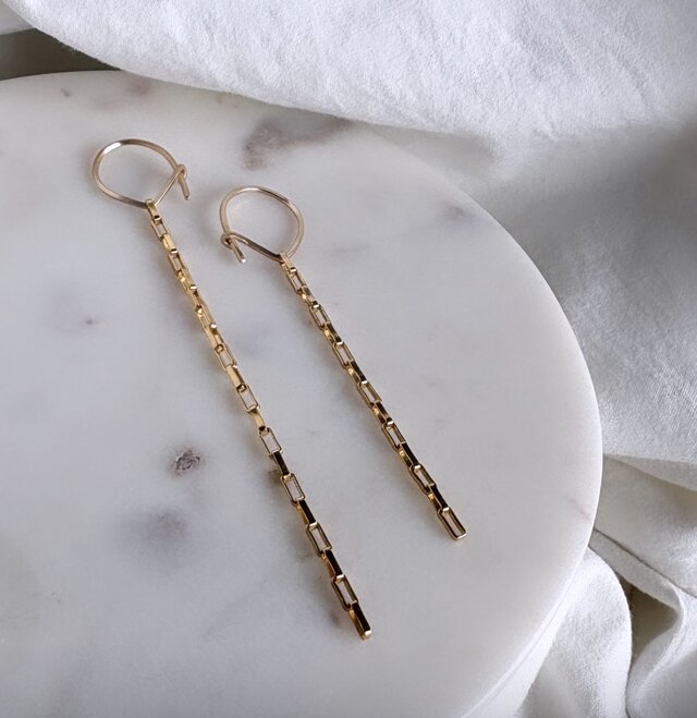 14kgf hoop box chain アシンメトリー ピアス チェーン フープ | iichi