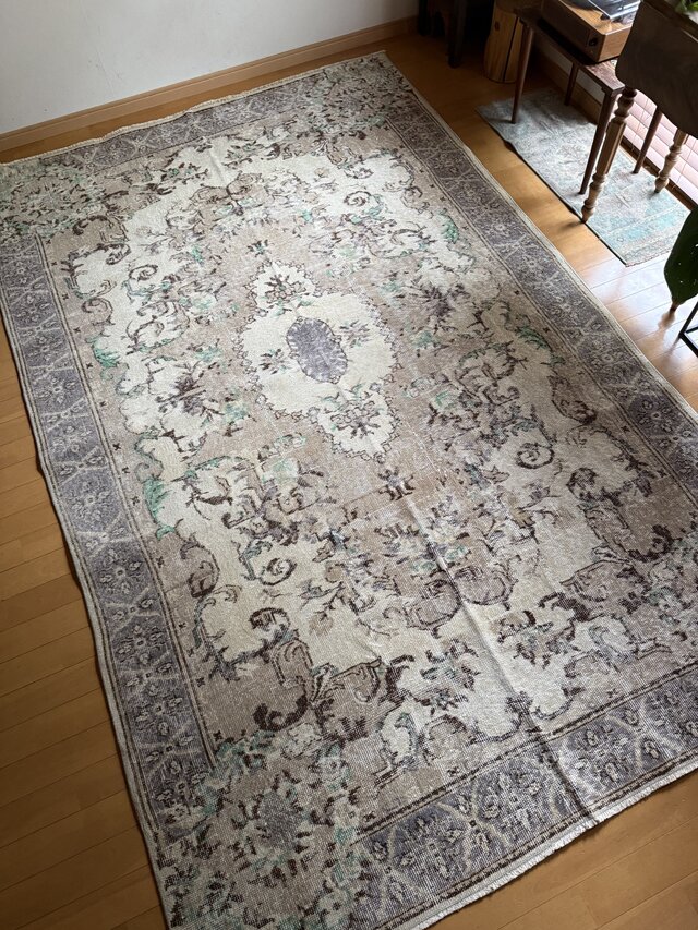 超大判165×268 グレージュ×スモーキーラベンダー トルコヴィンテージ