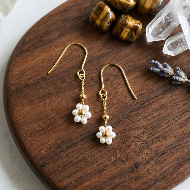 選べる天然石のフラワーピアス ラピスラズリ ピンクトパーズ アクア