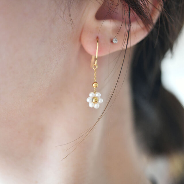 選べる天然石のフラワーピアス ラピスラズリ ピンクトパーズ アクア