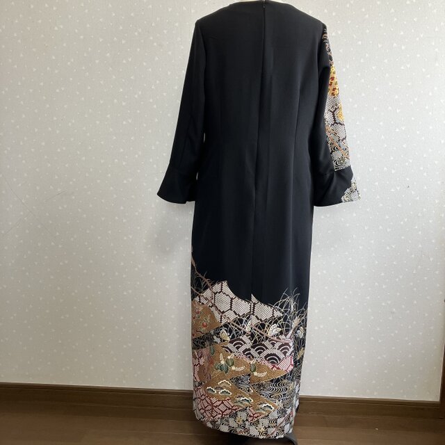 着物　留め袖リメイク ロングワンピース　Lサイズ No.182ロングワンピースL〜LL13号留袖ドレス着物リメイク袖口フリル