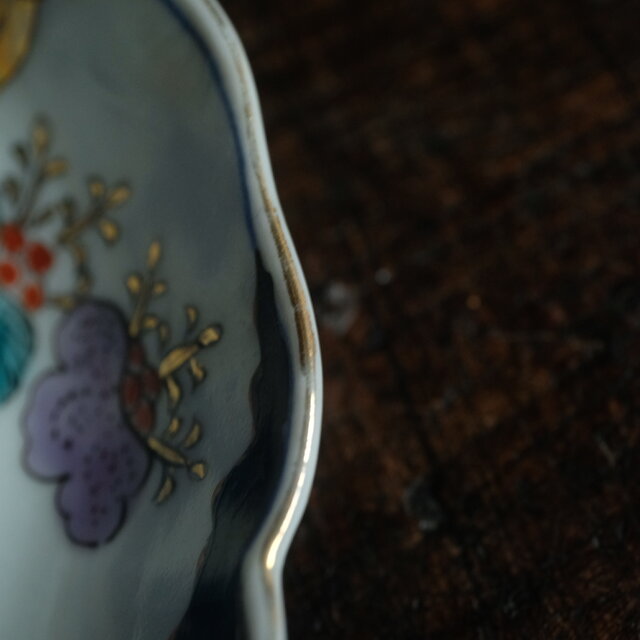 桐の花と鳳凰◇瀬戸焼 松竹梅文色絵印判金彩膾皿 骨董・antiques 古