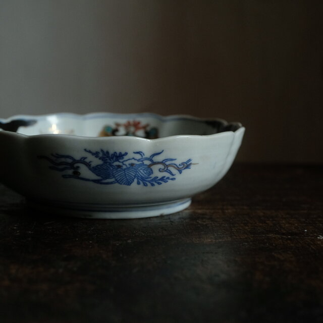 桐の花と鳳凰◇瀬戸焼 松竹梅文色絵印判金彩膾皿 骨董・antiques 古
