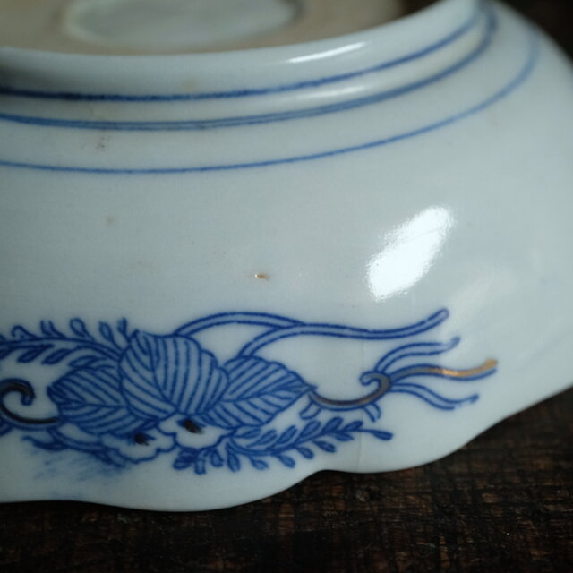 桐の花と鳳凰◇瀬戸焼 松竹梅文色絵印判金彩膾皿 骨董・antiques 古
