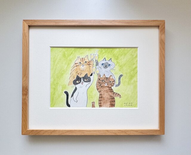 猫 原画 額装込み　#01 原画】クラフトビールの夢を見た猫（額なしマット付） | iichi 日々の