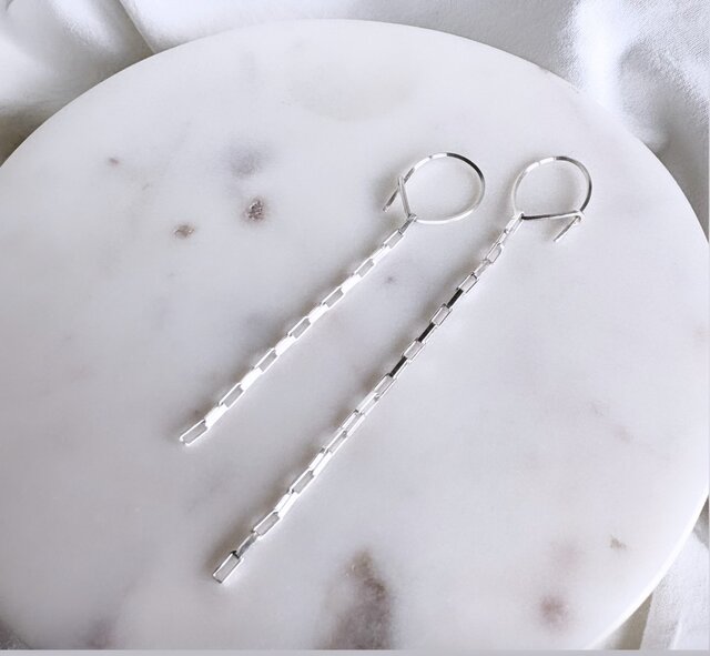silver925 hoop box chain アシンメトリー ピアス チェーン フープ