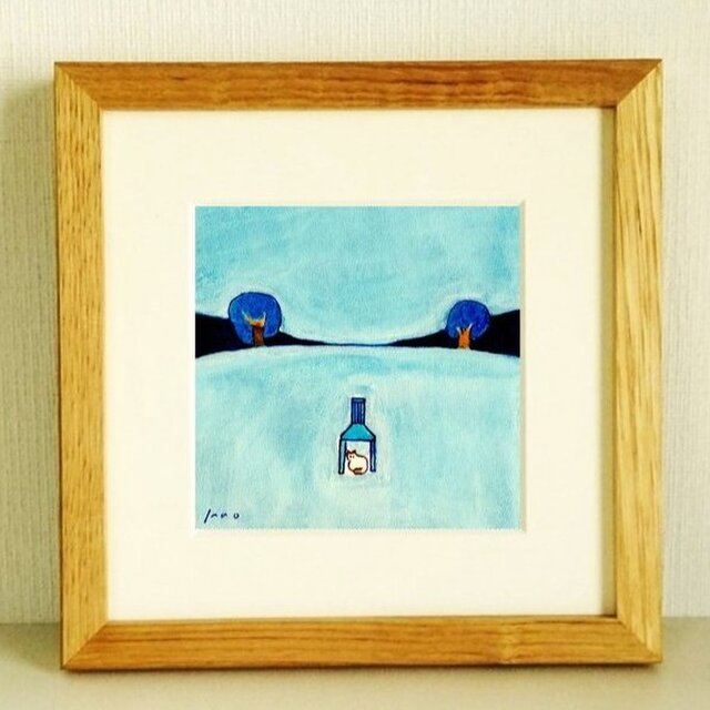 原画・水彩画】「広場4」 ※木製額縁入り（18㎝角） | iichi 日々の
