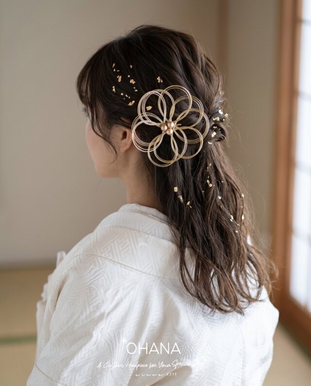 選べる2色】 水引のお花髪飾り 結婚式 成人式 卒業式 七五三 前撮り