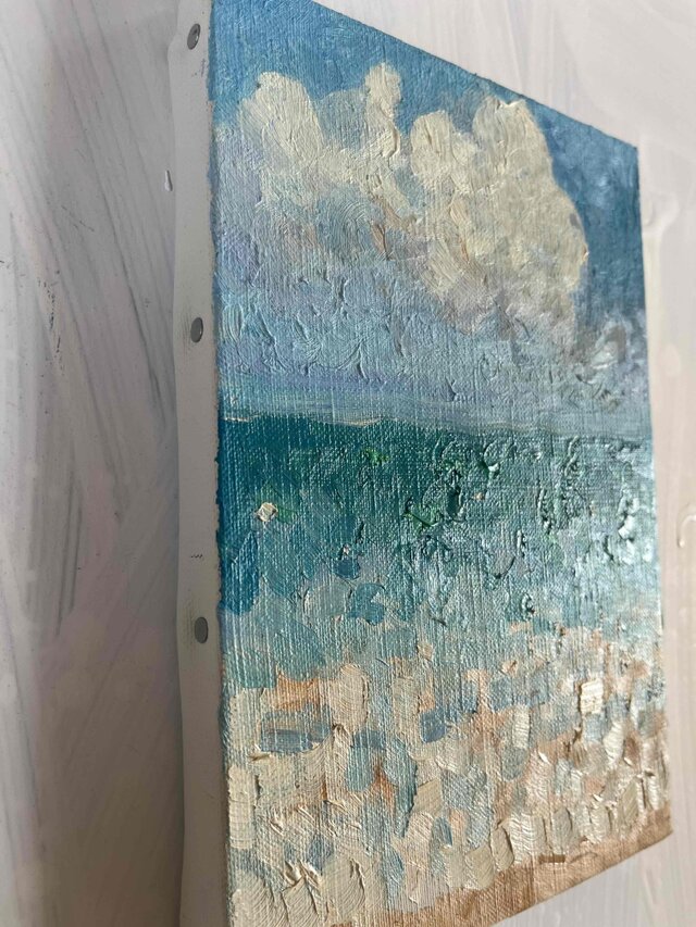 原画 油彩「朝の海 20266」絵画・サムホールサイズ （16×23㎝）アート