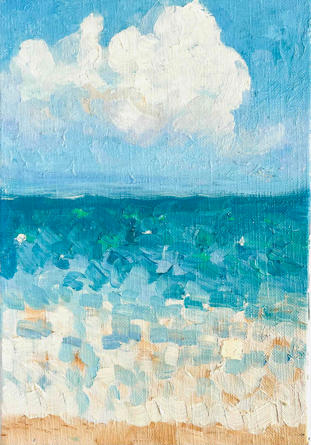 原画 油彩「朝の海 20266」絵画・サムホールサイズ （16×23㎝）アート