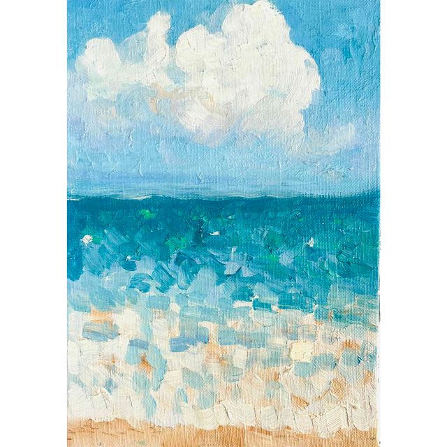 原画 油彩「夏の海」絵画・サムホールサイズ （16×23㎝）アート