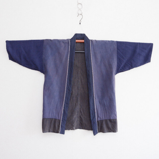 襤褸】野良着 ジャケット｜藍染縞 綿・昭和初期〜中期 つぎはぎリペア
