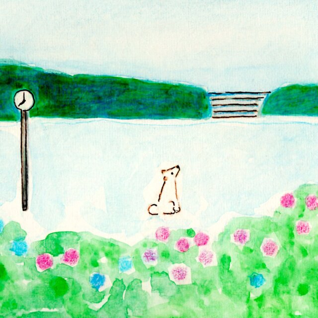 原画・水彩画】「紫陽花の季節」 ※木製額縁入り（18㎝角） | iichi
