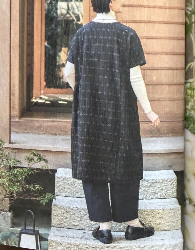 着物リメイク【フレンチスリーブのワンピース】脇ギャザー／夏紬