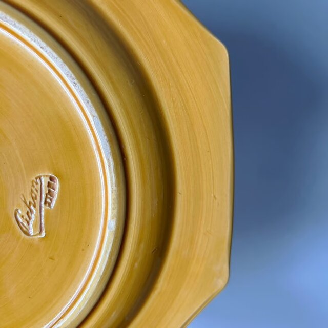 ピション PICHON 黄釉 オクトゴナル 平皿 アンティーク b 0501131