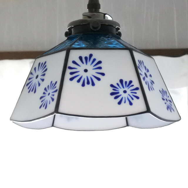 青い花火と青い菊 和洋折衷 和風 レトロ アンティーク風 ステンド
