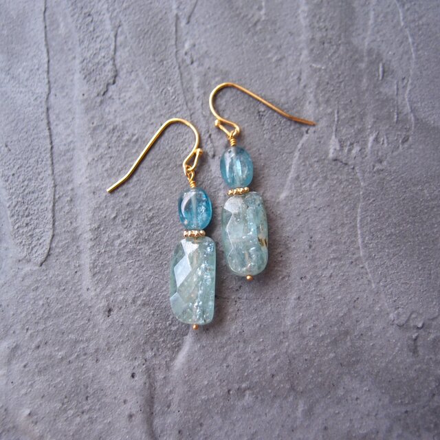再販！14kgfカラーオパール・カイヤナイトピアス/イヤリング Kyanite Bicolor Earrings／カイヤナイト バイカラー ピアス（Oval