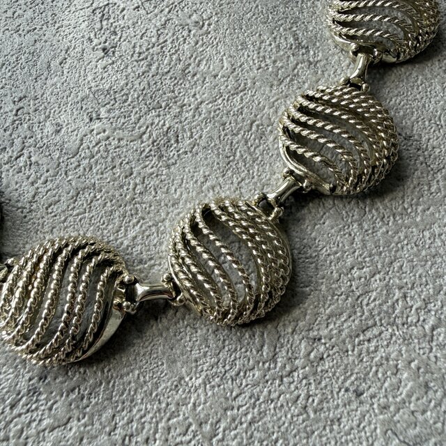 N323-ヴィンテージネックレス U.S.A. Textured Gold Openwork Wave